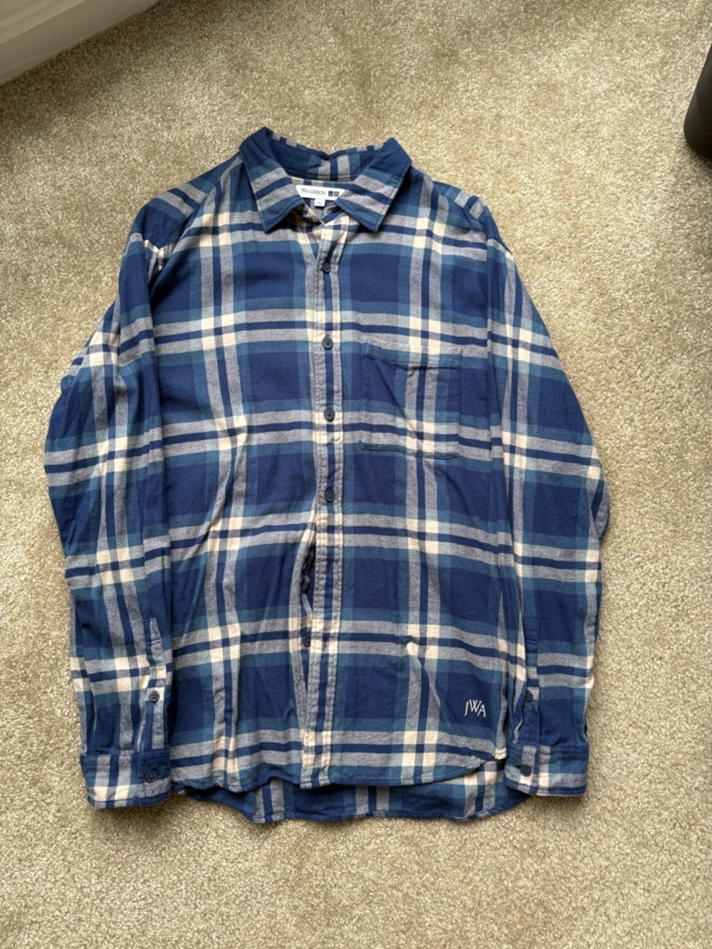 JW ANDERSON Uniqlo Men's Blue Plaid Flannel Button-Up Shirt
